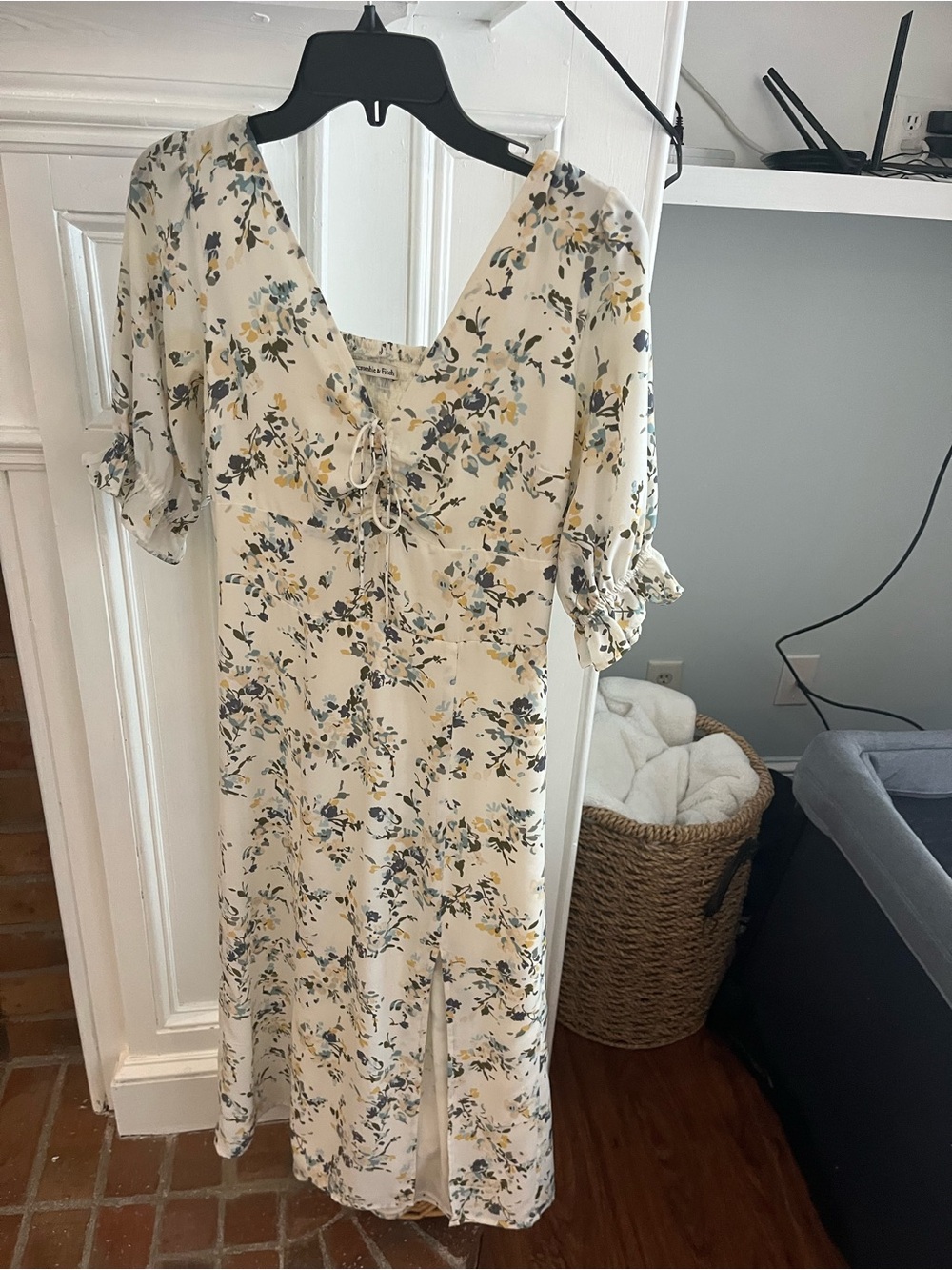 Abercrombie & Fitch Cream Floral Midi Dress with Blue and Yellow Accents